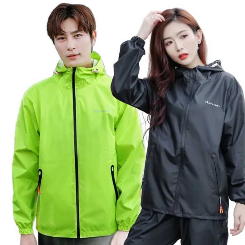 Summer Thin Split Raincoat Motorcycle Women Man Waterproof Rain Coat Pant Suit Cycling Travel Hiking Poncho Hooded Raincoats Y250814