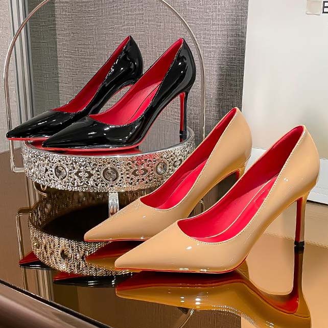 Women Red Shiny BottomShoes High Heels Shoes Designer Pointed Toe Sandals 6cm 8cm 10cm 12cm Nude Black Patent Leather Pumps With Dustbag