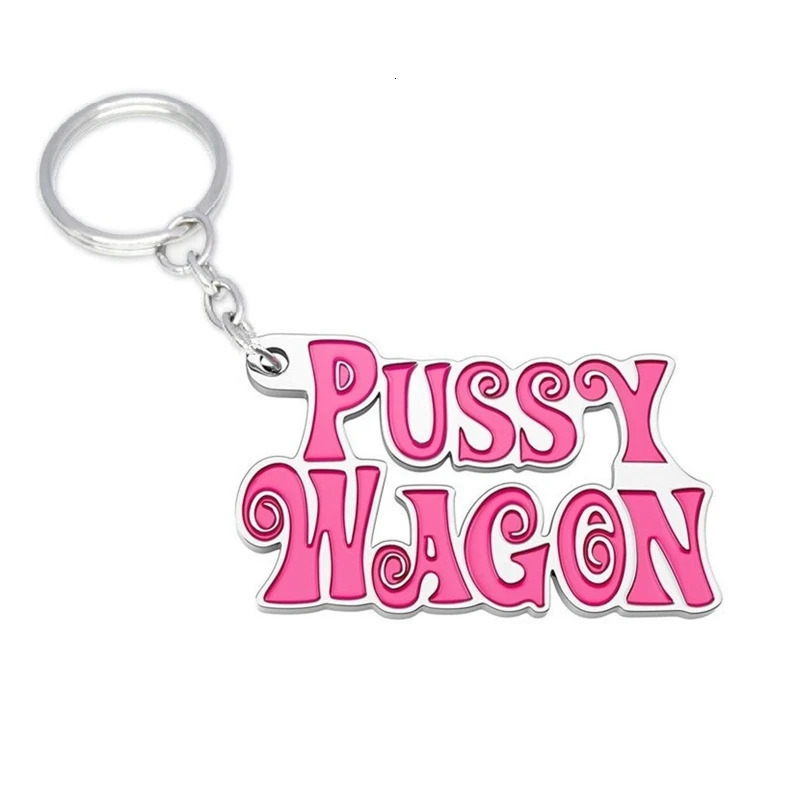 Alloy Fashion Movie Sexy Kill Bill Series Pussy Wagon Key Ring Letter Pendant Accessories Ladies Men Gift Keychain 250811