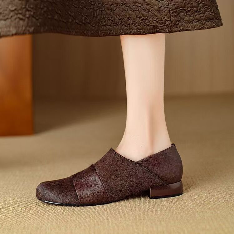 Designer Splicing Lefu Shoes 2025 New Anti slip Round Head Shallow Multi functional Single Shoe