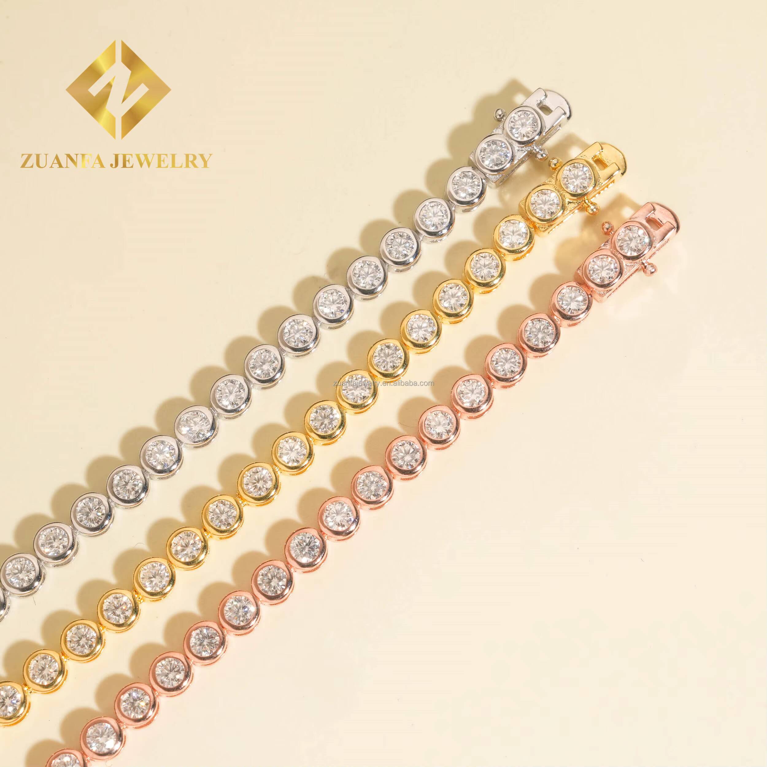 Popular Women 3mm 4mm Iced Out Hip Hop Jewelry S925 Silver Moissanite Diamond Bezel Setting Cluster Tennis Chain Bracelet