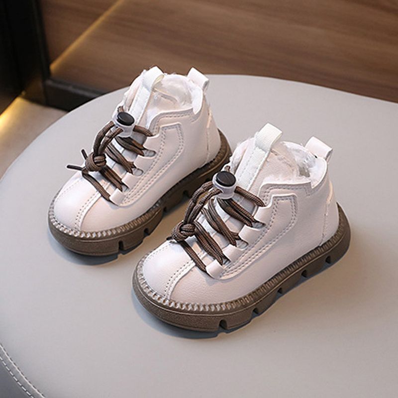 Winter Kids Snow Boots Thick Plush Warm Boys Cotton Shoes Kidsnest Fashion Toddler Leather Boots Waterproof Children Short Boots Sizes 21 - 30 US 5C-1