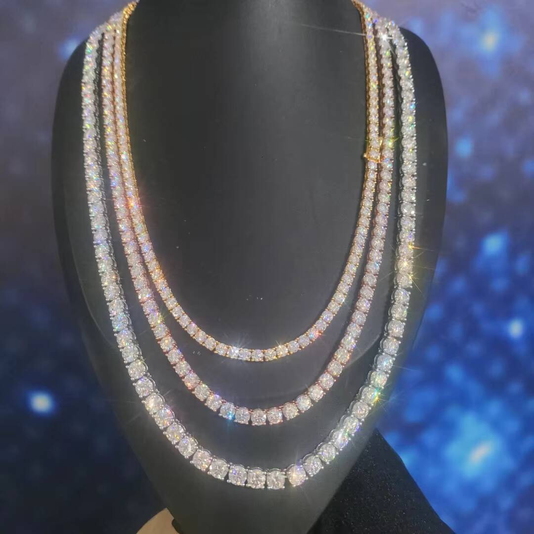 Luxurious 4mm Moissanite Tennis Chain Necklace Unisex Luxurious Sparkle Passes Diamond Test