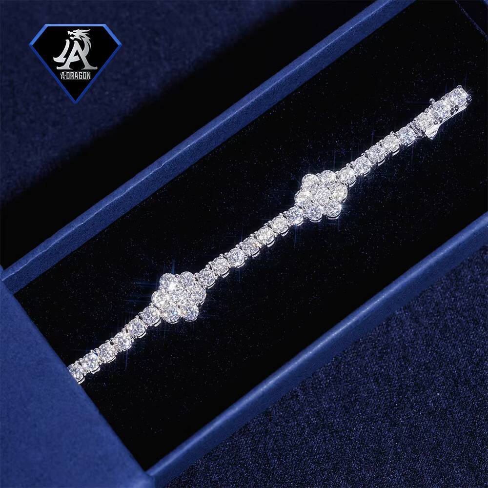 New Arrival S925 Silver D Color 3mm Moissanite Flower Tennis Chain Unisex Hip Hop Bracelet