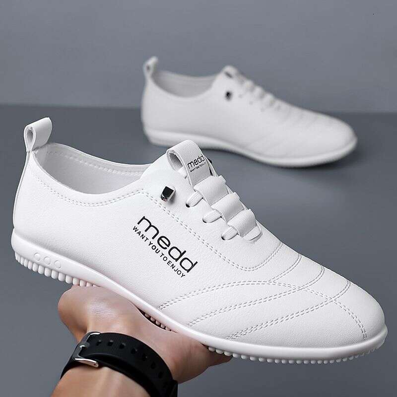 2025 Autumn New Business Casual Men's Leather Soft Sole Set, White Shoes, Le Fu Shoes