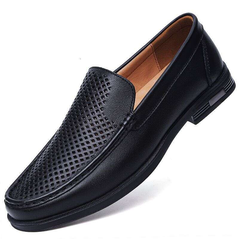 Men's plus-size 45 soft-soled soft-top cowhide loafers 46 breathable hollowed-out feet small size