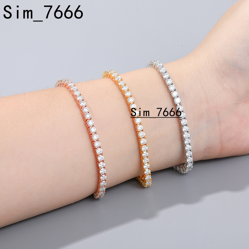 Handcrafted Hip Hop VVS Moissanite Diamond 3mm 4mm 5mm 14K Solid Gold Tennis Chain Bracelet Men Women Fine Jewelry
