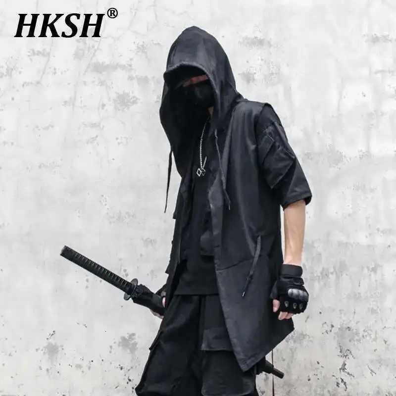 HKSH Spring Autumn New Male Tide Dark Punk Hip Hop Trench Hooded Cape Retro Gothic Sleeveless Coat Streetwear Windbreaker HK2368 W250815