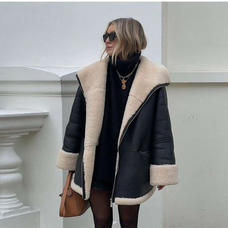 Women's Clothing 2024 Autumn Winter New Fashion Cashmere Fur Collar Composite And Leather Jacket