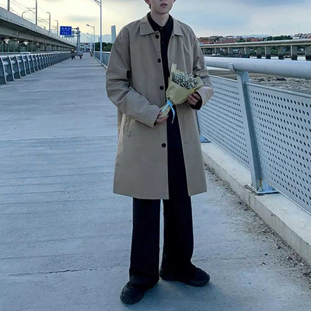 Versatile Men Outerwear Casual Mid-Length Outwear Stylish Mens Lapel Windbreaker Coat with Double Breasted Design Pockets W250815