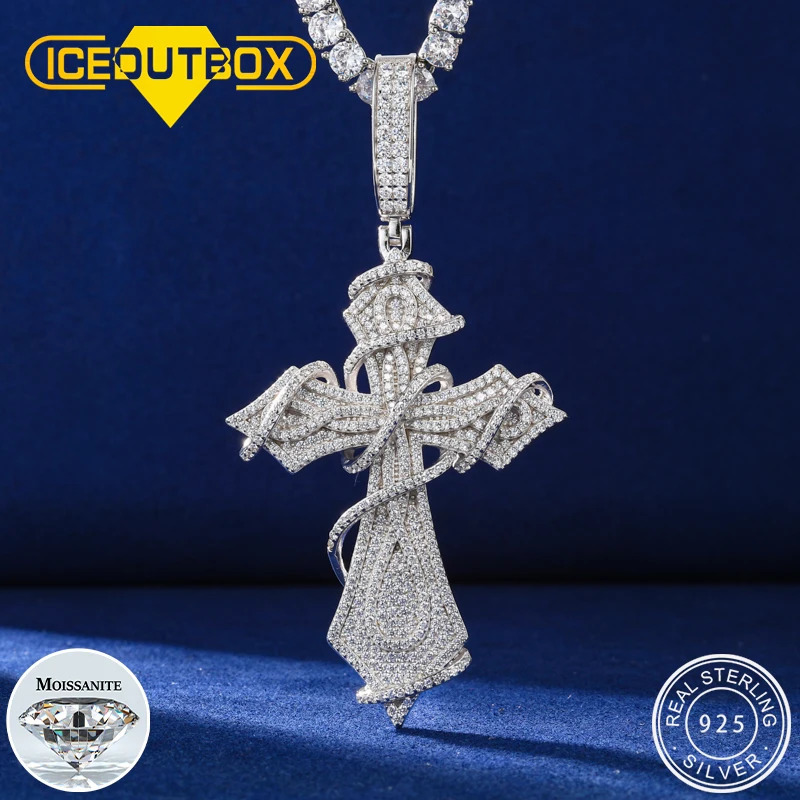 Original 925 Sterling Silver Thorns Cross Pendant Necklace For Woman Man Bling D Color Exquisite Necklaces Jewelry 250807