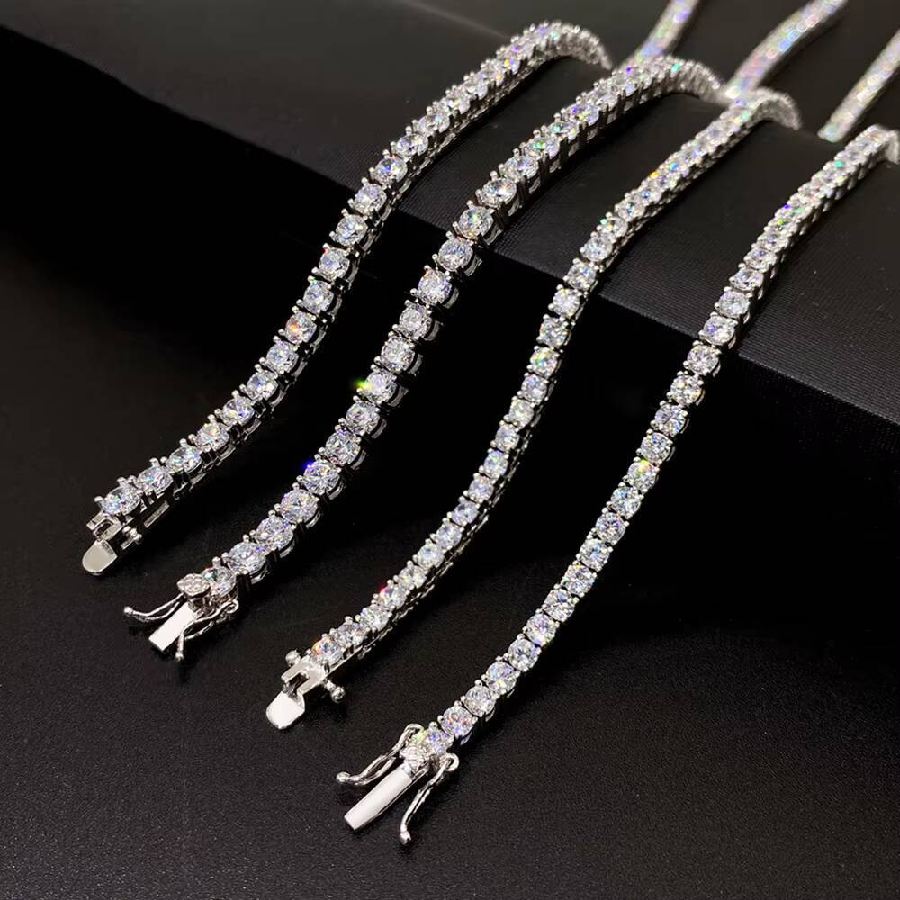 JINAO Fine Moissanite Jewelry Hip Hop 925 Silver Rose Gold Yellow Gold Chain 3mm D VVS1 Men Moissanite Tennis Chain Necklace