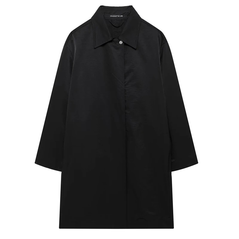 TRAF Black Trench Coat For Women Autumn Oversized Zip Up Overcoat Long Female Casual Windbreaker Sleeve Womens Coats 250805