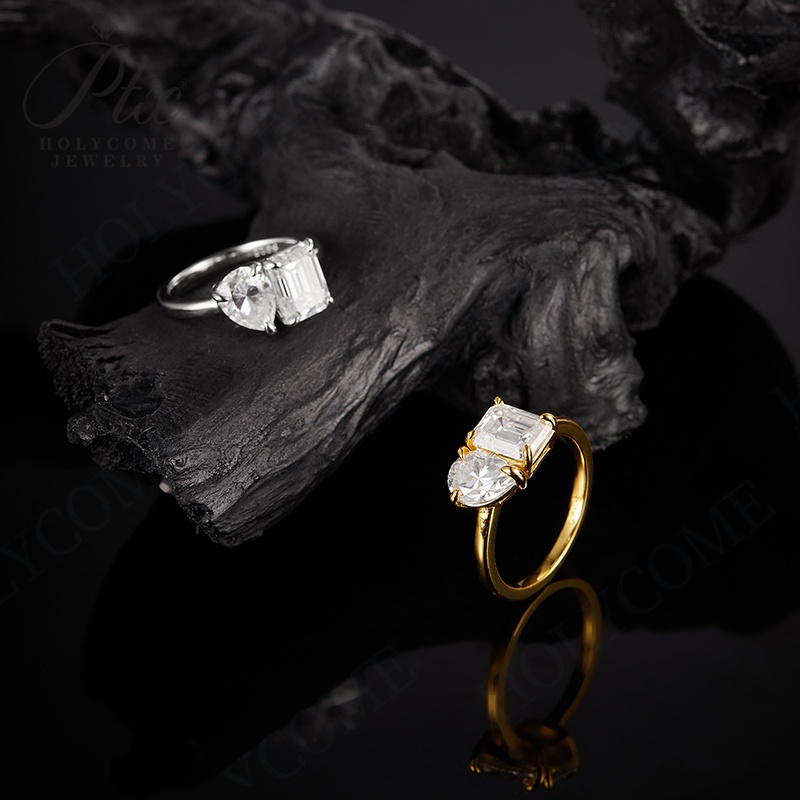 Double Stone Ring 925 Sterling Silver Simplicity Classic Moissanite 2CT Water Drop Emerald Engagement Wedding Band Fine Jewelry GRA Certified