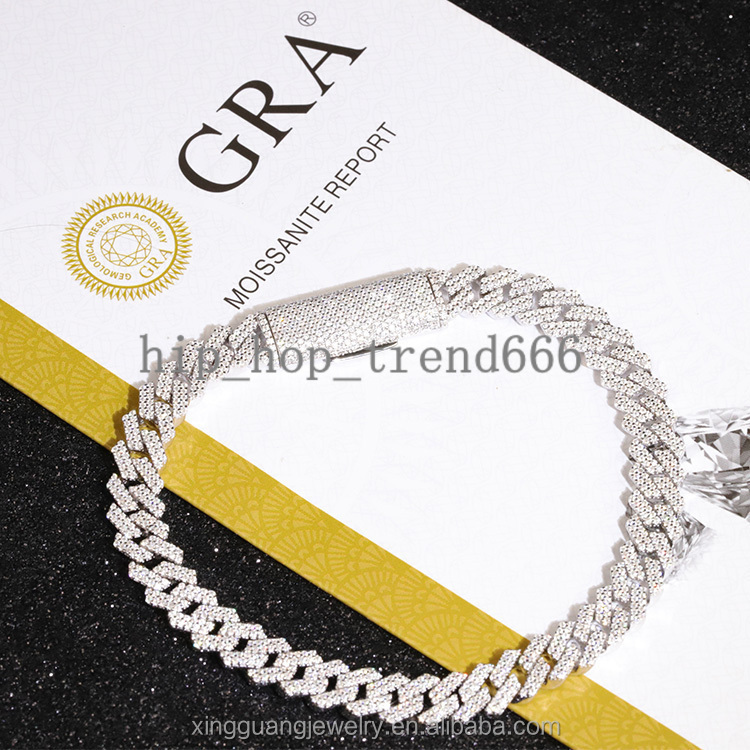 Pass the Diamond Tester 6mm~20mm Wide Gold 925 Sterling Silver D Color VVS Moissanite Diamond Cuban Link Men Bracelets