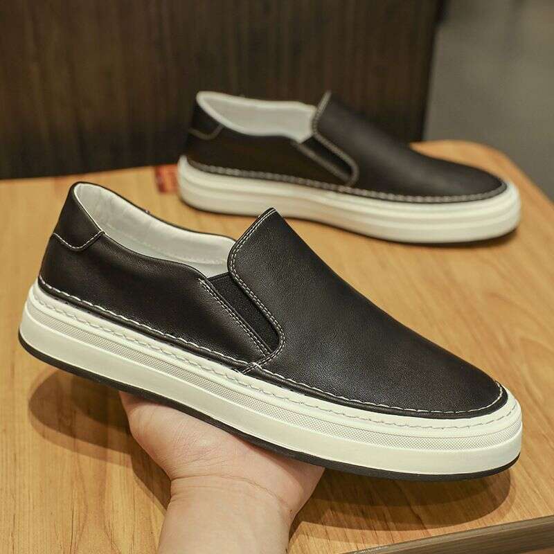 Trendy Men's Loafers, Genuine Leather Low Cut Bean Lazy Versatile Flat Shoes, Odor And Anti Slip Korean Casual Shoes