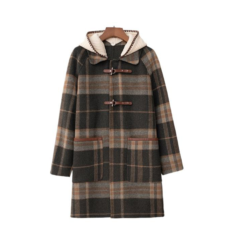 Women's College Style Plaid Pattern Coat for Fall/Winter with Hood - Classic Retro Design