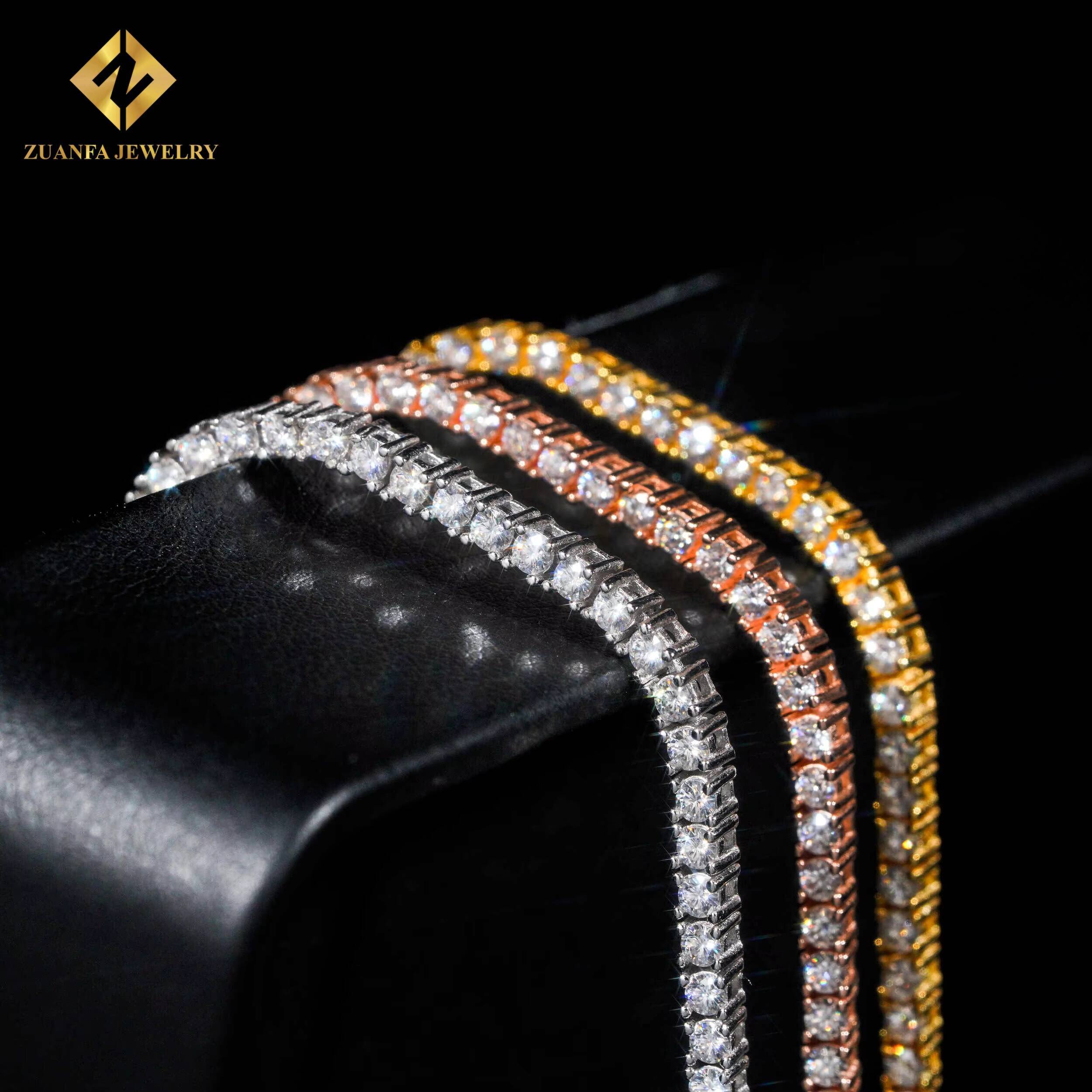 USA Stock Hot Sale Iced Out 2mm Tennis Chain 925 Sterling Silver VVS Fine Jewelry Moissanite Tennis Chain Men Women