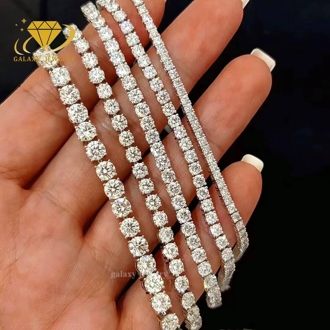 Fashion Jewelry 2-5mm Iced Out Gold Plated Vvs Moissanite Diamond 925 Silver Tennis Chain Bracelet Bangles for Women