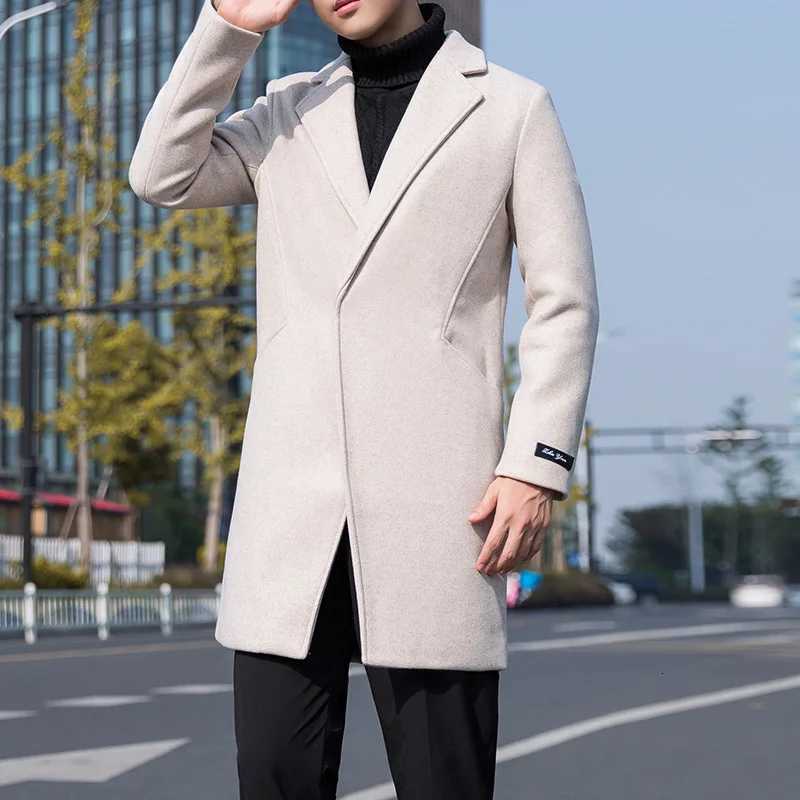 Autumn and Winter Mens Windbreaker Youth Plus Size Woolen Coat Mens Mid-length Korean Version Casual Coat for Men W250815