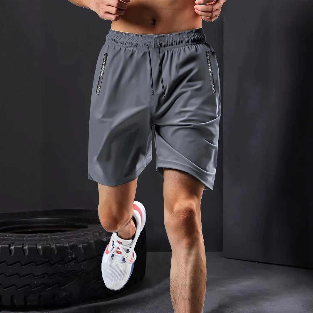 Mens Breathable Nylon-Spandex Summer Shorts - High-Elasticity Drawstring Waist Zipper Pockets Navy Blue Ideal for Gym Hiki Y250814