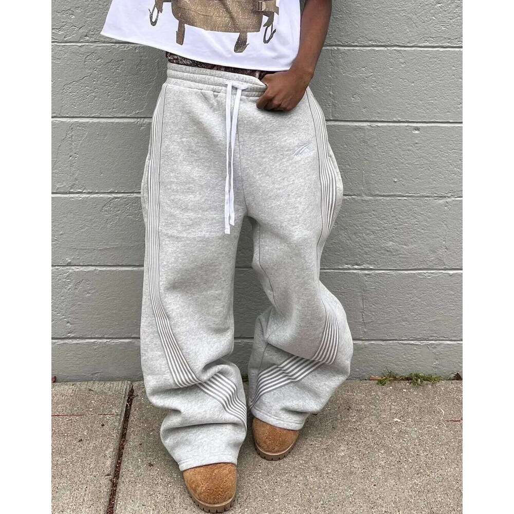 Y2k Gray Casual Vintage Functional Tactical Men's Women's Premium Jogging Wide Leg Pants Drawstring Streetwear Sweatpants