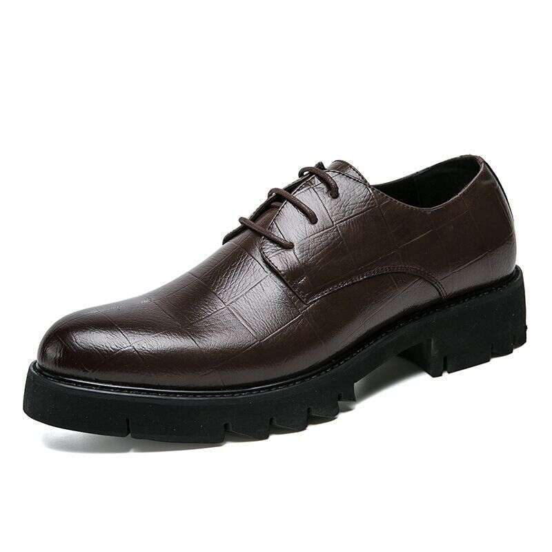 2024 Spring And Autumn Thick-Soled Plaid Casual Men's Shoes Soft Leather Hairstylist Lace-Up British Style