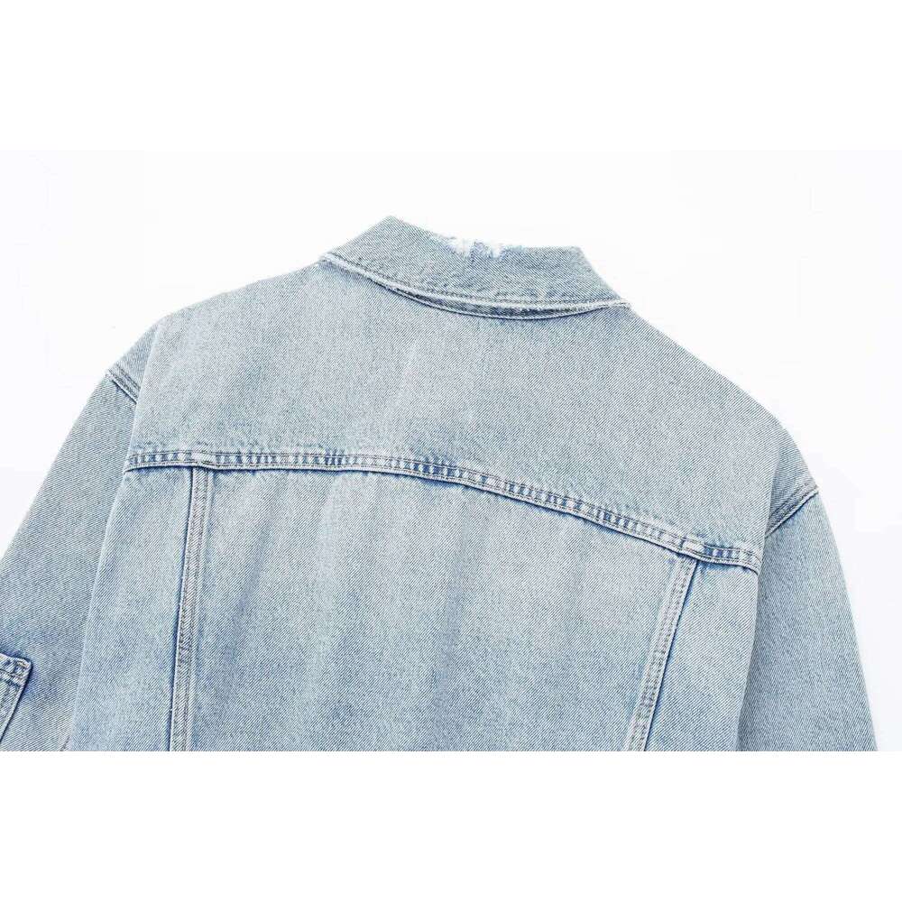 Designer Clothing 2025 Vintage Casual Crop Outwear Female Single Breasted Pocket Coat 2025 Spring Women Worn-Out Short Denim Jacket Lapel