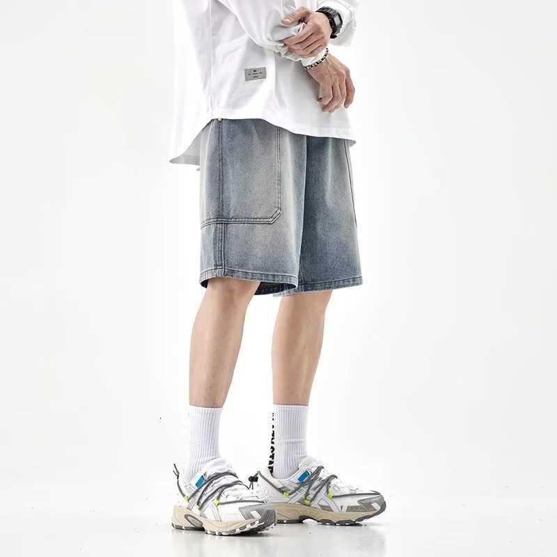 2025 New Mens Casual Multi-pocket Straight Baggy Cargo Jorts High Street Fashion Denim Shorts Y2K Vintage Blue Short Jeans Y250814
