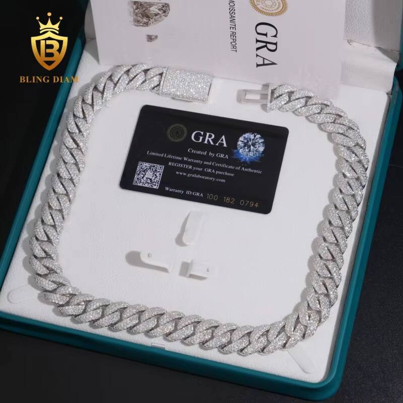 New Arrival Fashion VVS Moissanite Necklace 925 Silver Past Diamond Test 16mm Cuban Moissanite Chain Pass Diamond Tester