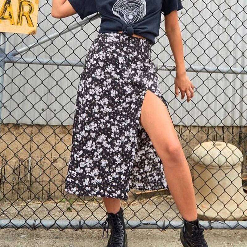 Vintage Summer Flower Leopard Print High Waist Stretch Long For Women A-Line Skirts Fashion Beach Maxi Skirt