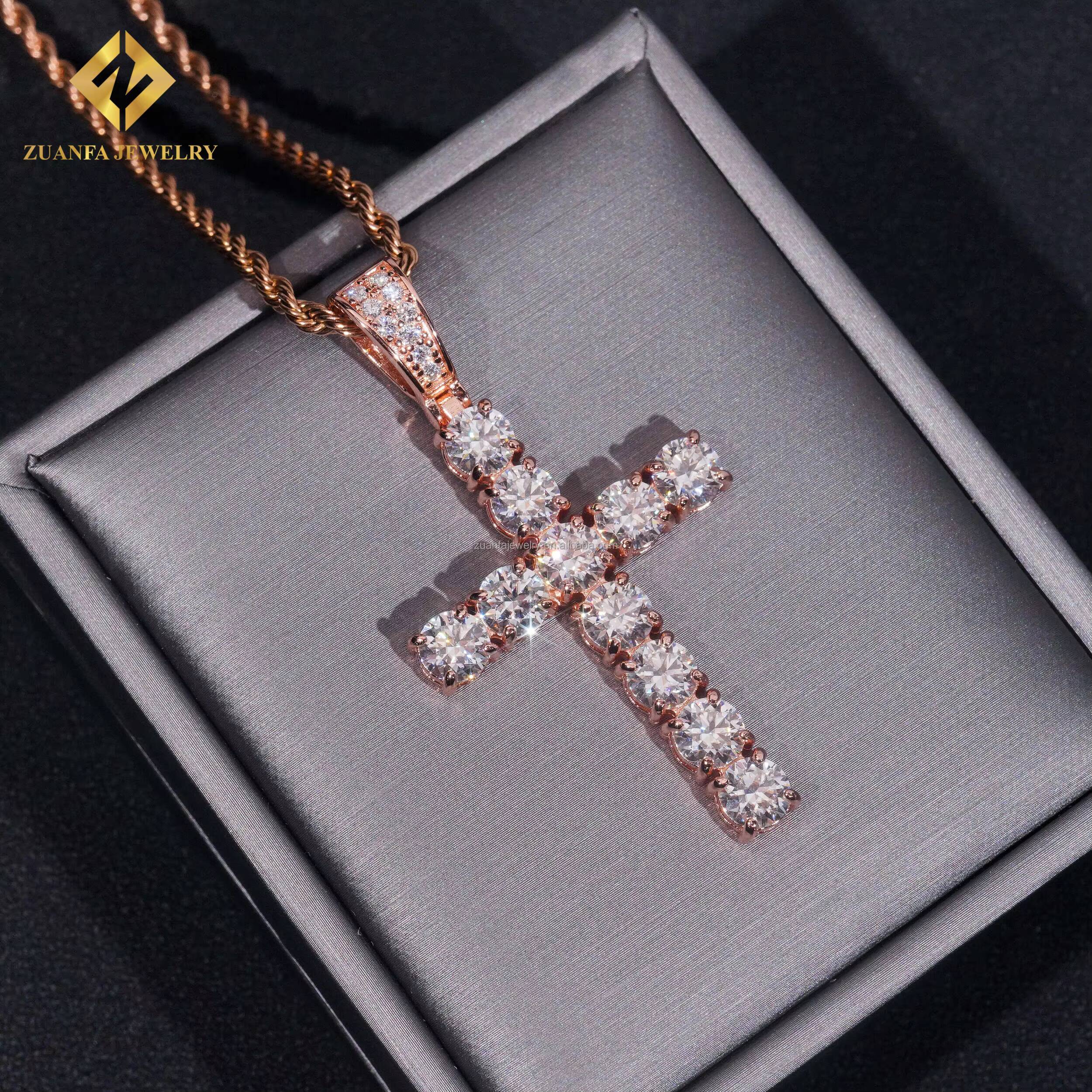 Pass Diamond Tester Best Selling GRA Certificate Iced Out Hip Hop Jewelry 925 Silver Moissanite Diamond Cross Pendant Necklace
