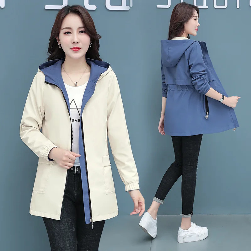 Spring Autumn Jacket Womens Loose Coat 2025 Doublesided Wear Trench Midlength Windbreaker 5XL Top 250805