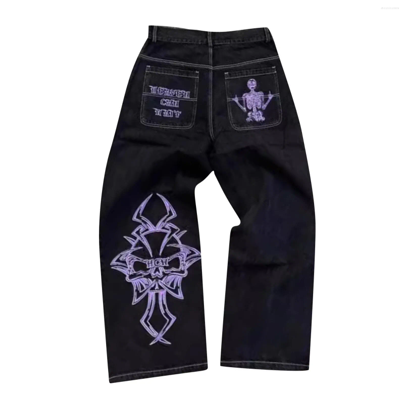 Men's Jeans Fully Embroidered High Street Hip Hop Fashionable Loose Straight Leg Wide Pants