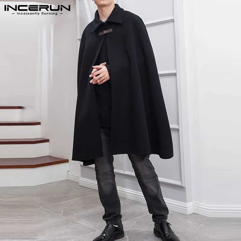 Fashion Men Cloak Coats Lapel Solid Color One Button Cape Trench Streetwear 2023 Casual Men Overcoats Ponchos S-5XL W250815