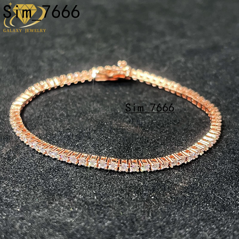2MM Luxury Jewelry S925 D VVS Moissanite Diamond Chain GRA Certificat Tennis Bracelet Custom Lock for Men and Women