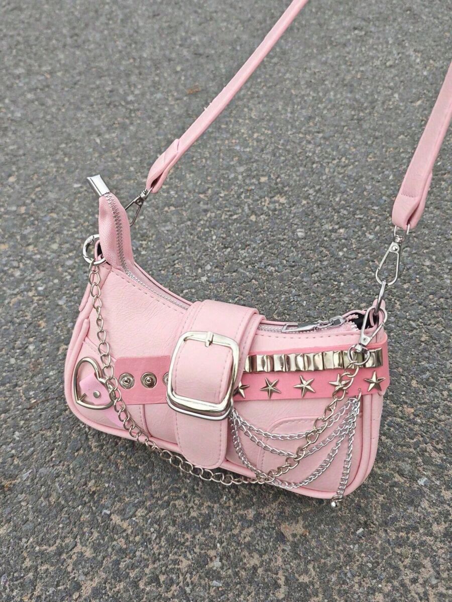 2025 Autumn New Women's Shoulder Bag Niche Spicy Girl Armpit Bag Fashionable Pink Star Shaped Rectangular Women's Crossbody Bag Autumn New D
