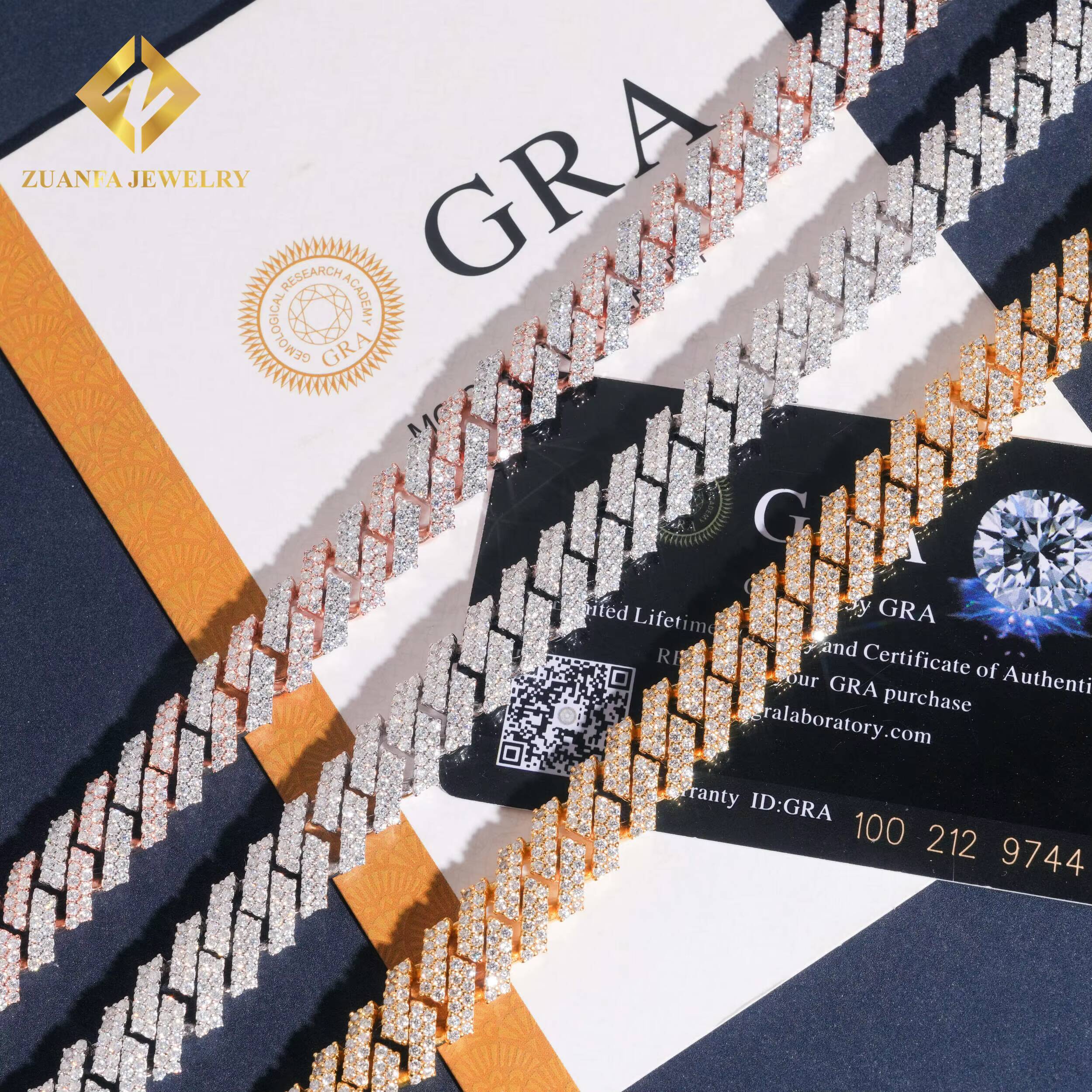 Pass Diamond Tester Moissanite 12mm Cuban Link Chain Mens Jewelry 925 Silver Gold Plated Hot Sale 2 Rows Moissanite Necklace