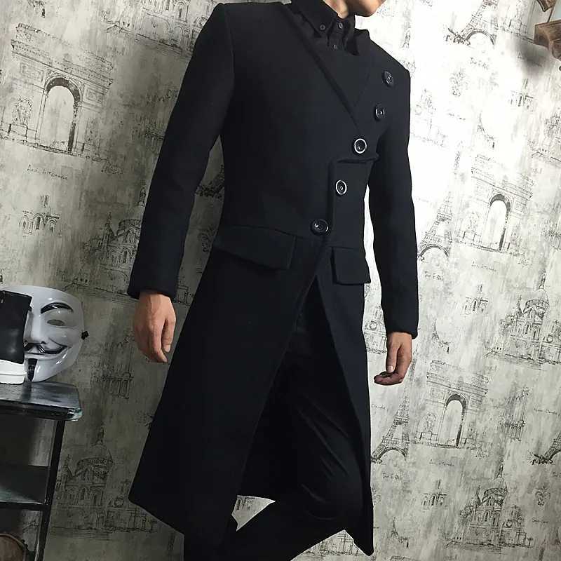 New Winter Windbreaker Jacket Mens Hairstylist Slim Wool Blend Coats Oversize Long Red Wool Trench Coat Outerwear Mens Clothing W250815