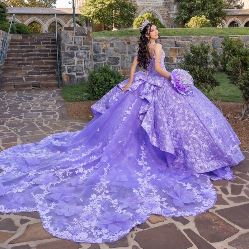 Lavender Shiny Quinceanera Dresses Spagheti Strap Sequin Applique Bow Beads Corset Tull Party Birthday Ball Gown Vestidos De 15 Anos Sweet 16 Dress