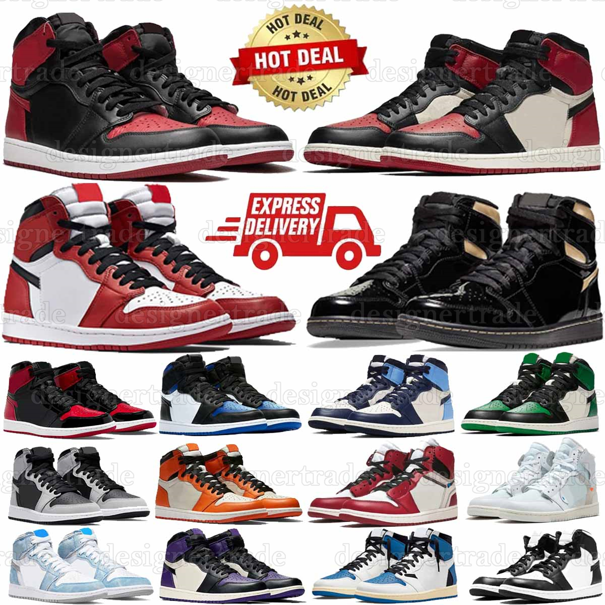 Designer Basketball Shoes 1S high Cut Man Balvin University Blue Chicago Red Patent Blak Pine Green Smoke Grey Hyper Women Sneakers Sports Outdoor Trainer