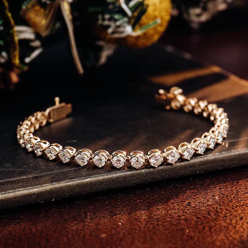 Handcrafted Hip Hop VVS Moissanite Diamond 3mm 4mm 5mm 14K Solid Gold Tennis Chain Bracelet Men Women Fine Jewelry