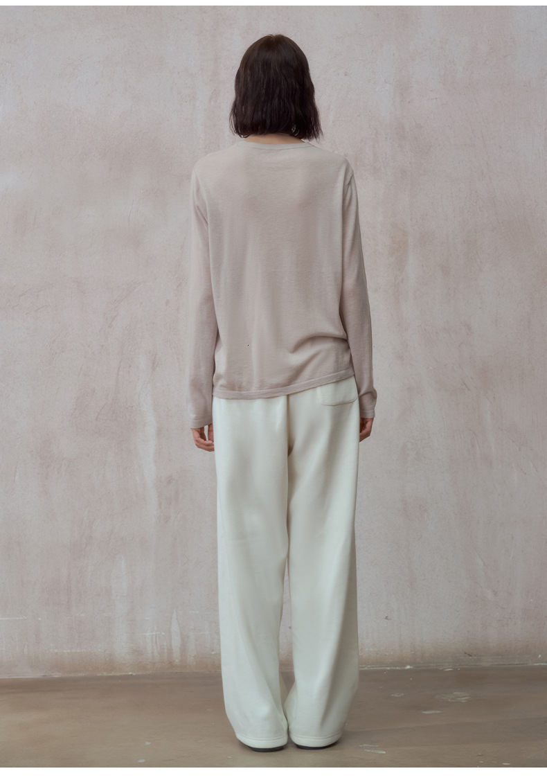 High-Quality Mulberry Silk Cashmere Knitted Sweater Warm Comfortable Slimming Long Sleeve T-Shirt Women Solid Color Round Neck Base Shirt