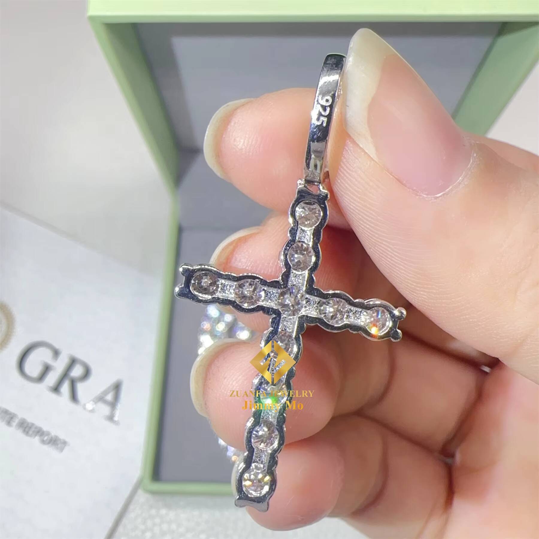 Pass Diamond Tester Iced Out Fire Jewelry 925 Sterling Silver VVS1 Moissanite Diamond Cross Pendant Necklace Set