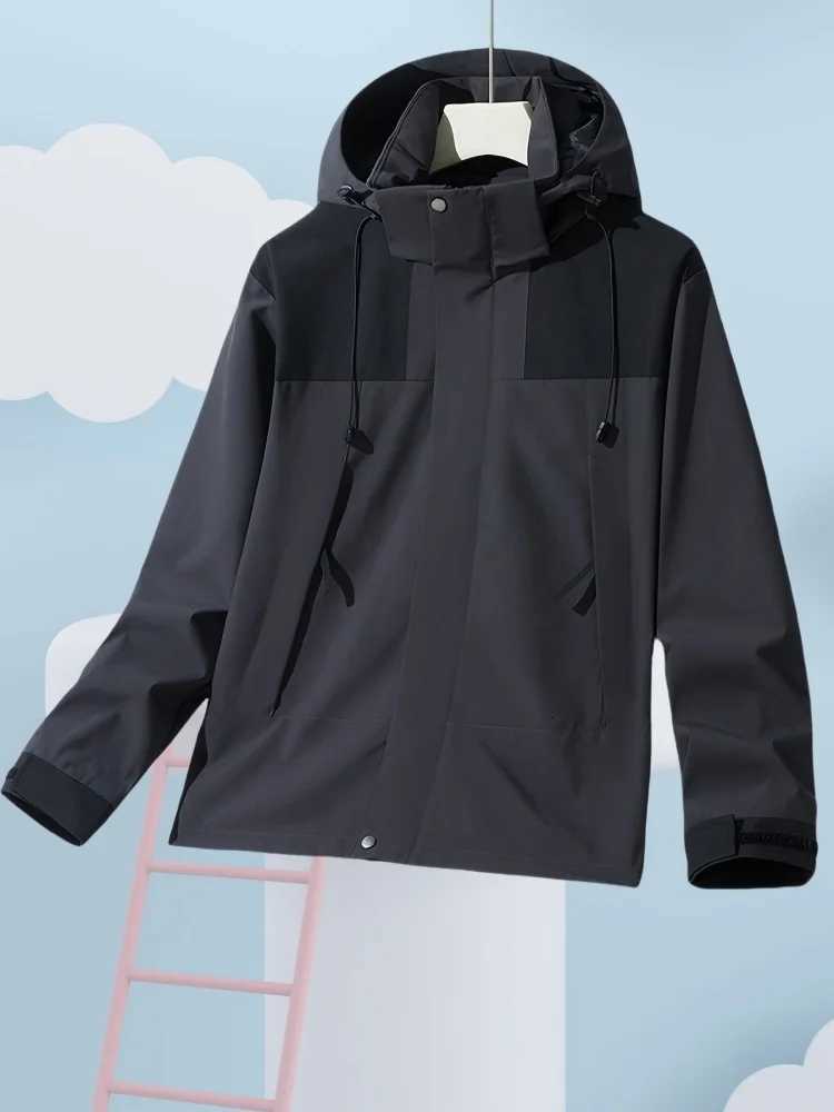 2025 Autumn Spring Mens Oversize Clothing Casual Waterproof Windbreaker Jacket Full Zip Up Hooded Outdoor Hiking Coat Men W250815