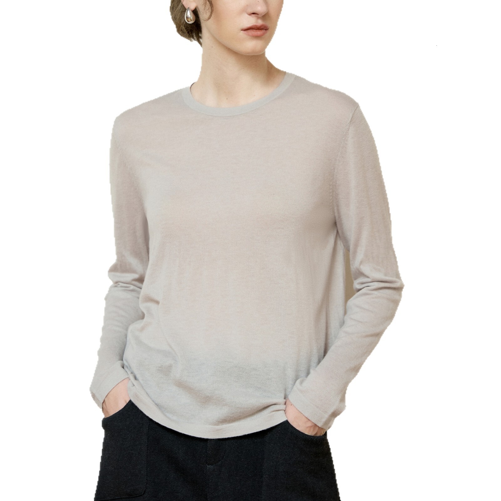 High-Quality Mulberry Silk Cashmere Knitted Sweater Warm Comfortable Slimming Long Sleeve T-Shirt Women Solid Color Round Neck Base Shirt