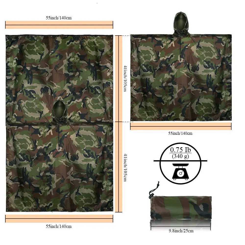 US Woodland Camouflage Tactical Waterproof Rain for Hunting Mens Military Camo Raincoat for Women Portable Poncho Y250814