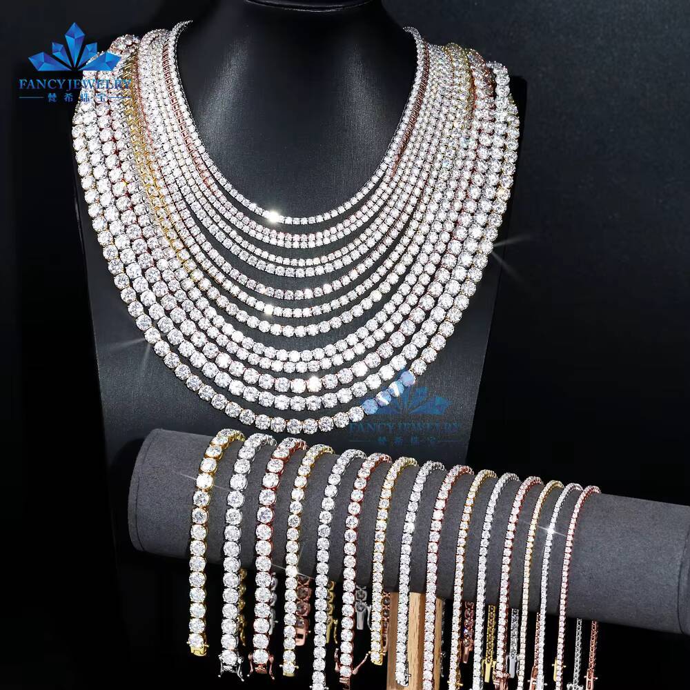 Factory Direct Sale Mens Womens Premium S925 Silver Iced Tennis Chain 6-24inch Moissanite Necklace Moissanite Necklace