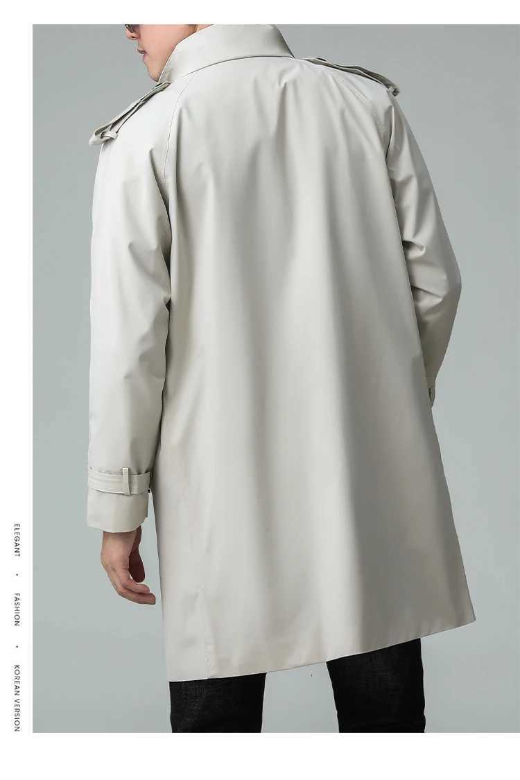 Mens Business Trench Coat Autumn Fashion Solid Color Simple Mid-length Business Double Layered Collar Coat Mens Casual Jacket W250815