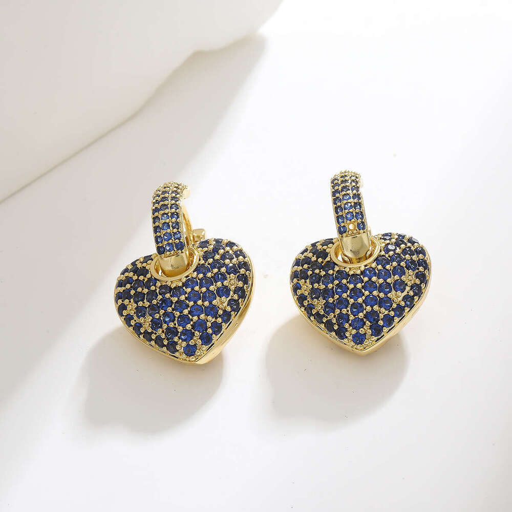 DHcollections Light High-End Feel Elegant Colorful Zircon Heart-Shaped Love for Women Peach Heart Drop Earrings Ear Clips